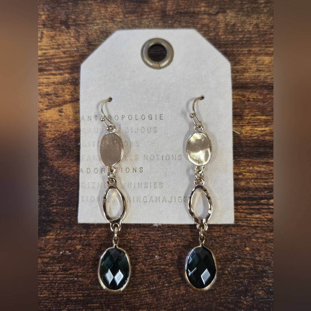 Anthropologie Goldtone and Teal Oval Drop Earrings